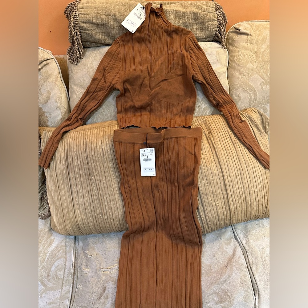 Brown Zara Turtle neck and skirt set